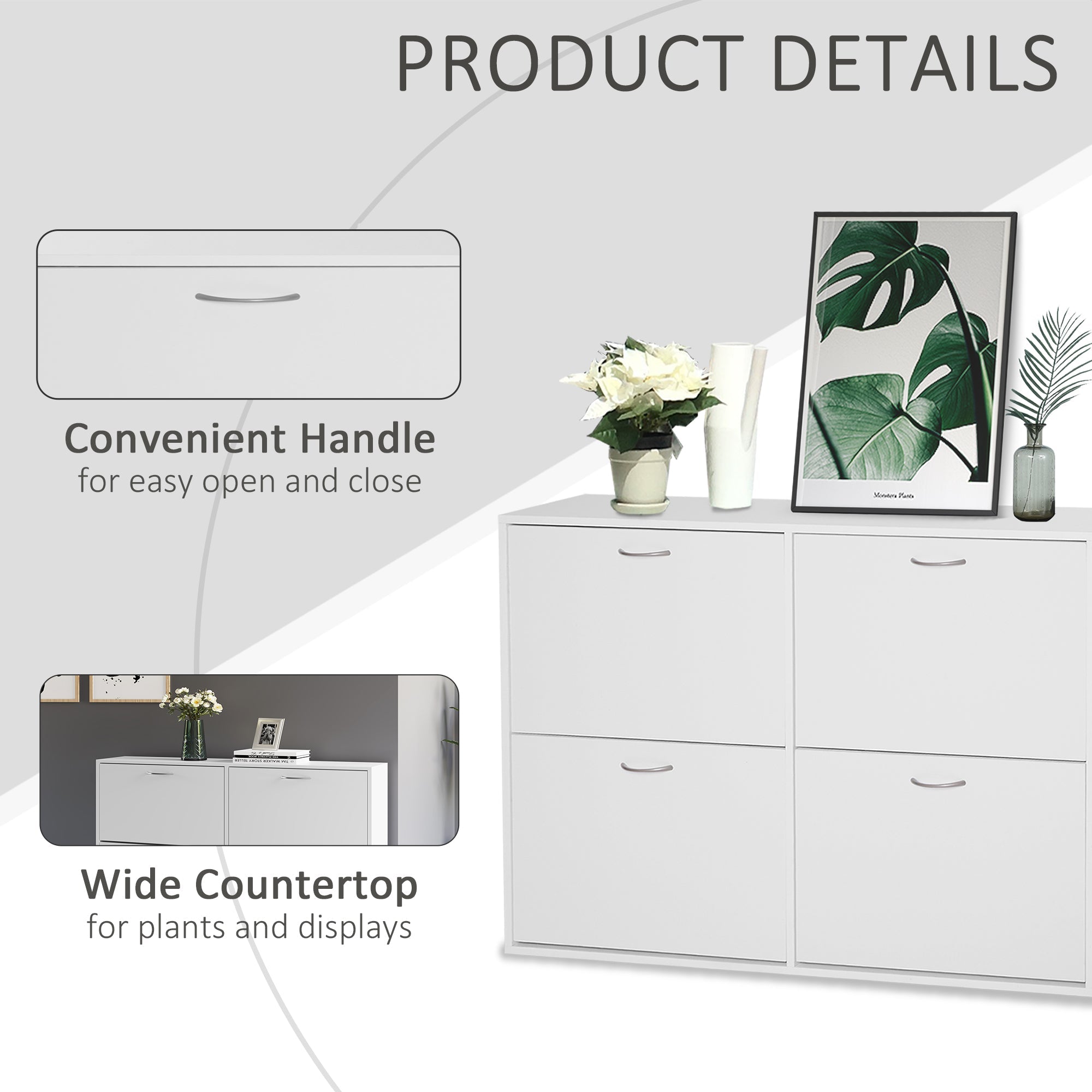 HOMCOM Entryway Shoe Organizer, Modern Wooden Shoe Rack Cabinet with 4 Flip Down Drawers, Ample Storage Space in White 