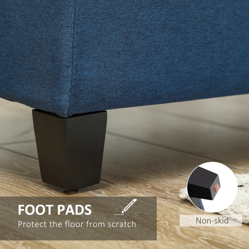 Rectangular Entry Bench, Tufted Upholstered Linen Fabric Wood Feet Storage Ottoman Bench, Blue