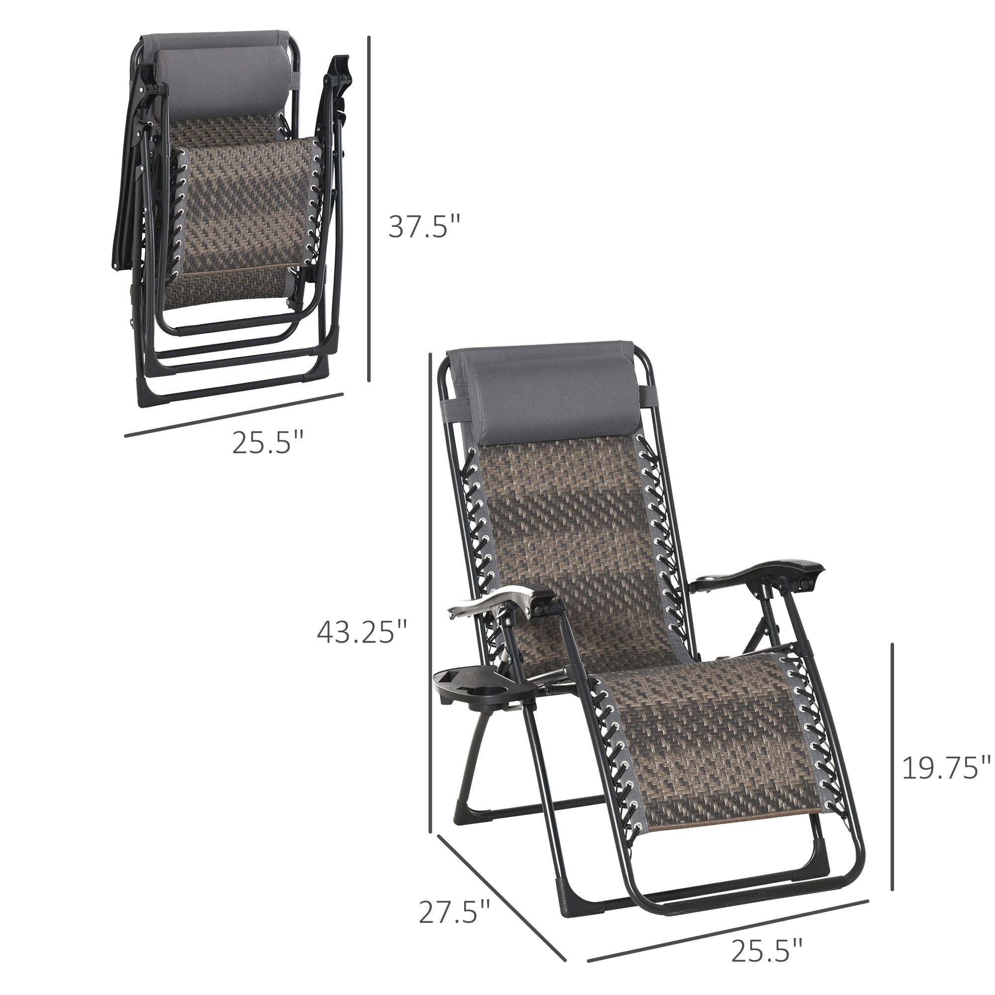 Outsunny Zero Gravity Outdoor Folding Lounge Chair with Headrest Cup and Phone Holder Grey 