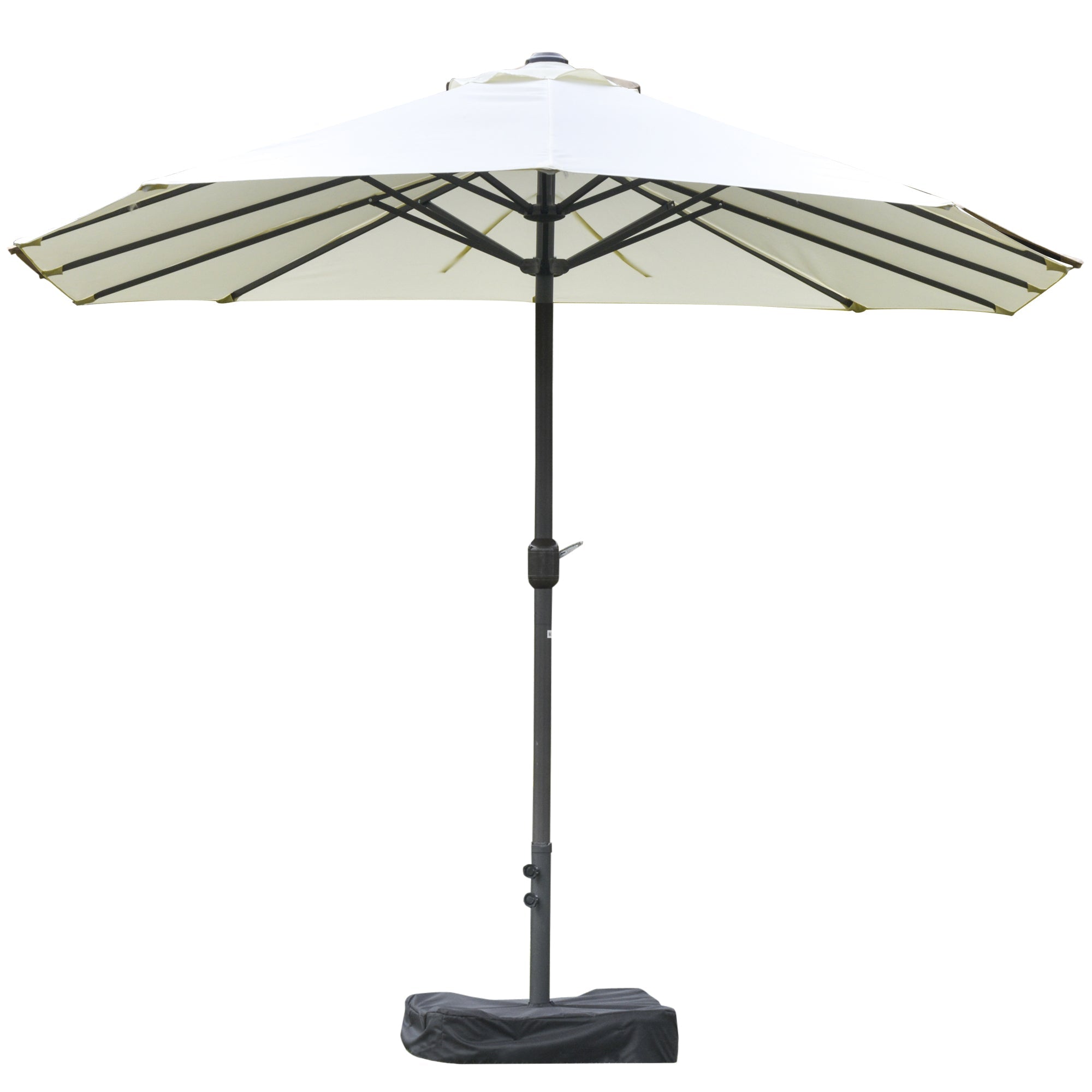 Outsunny 15' Double Canopy Patio Umbrella Sunshade Elegance: Lift Crank, Cross Base, Sandbag, Beige Hue 