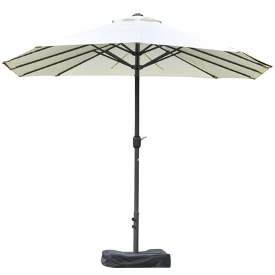 Outsunny 15' Double Canopy Patio Umbrella Sunshade Elegance: Lift Crank, Cross Base, Sandbag, Beige Hue 