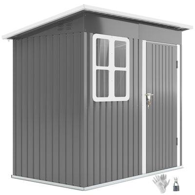 Outsunny 7' x 4' Galvanised Steel Outdoor Storage Shed, Garden Shed with Window, Lockable Wide Door and Air Vents, Dark Grey 
