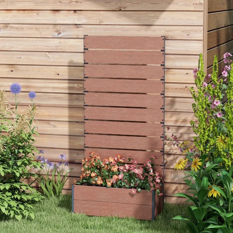 Raised Garden Bed with Trellis, Freestanding Elevated Planter Box for Climbing Vines, 28" x 15" x 59", Light Brown