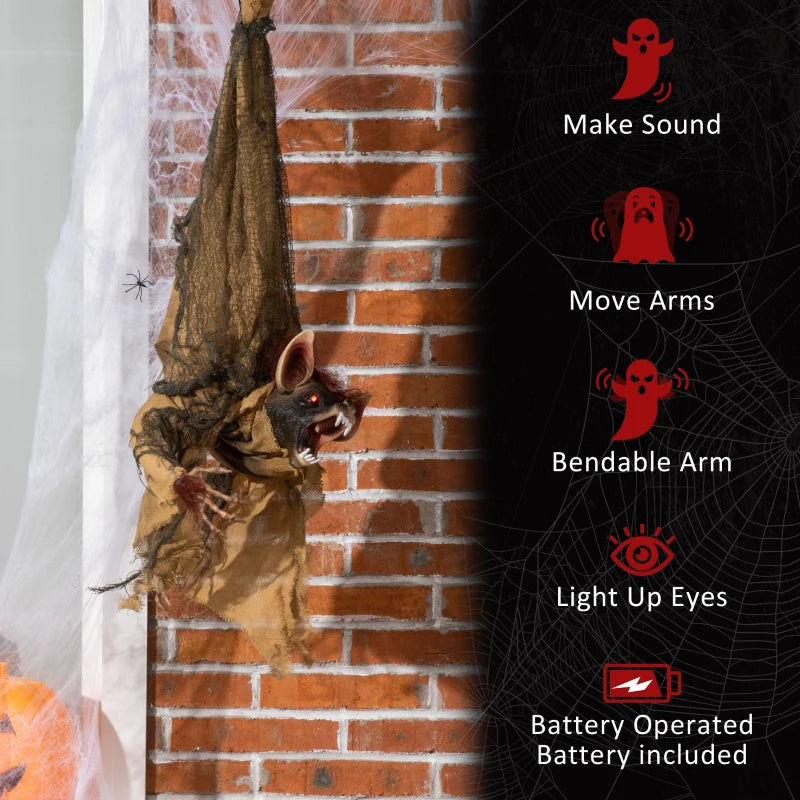Outsunny 28" Animated Hanging Bat – Glowing LED Eyes, Battery Operated Halloween Decoration 