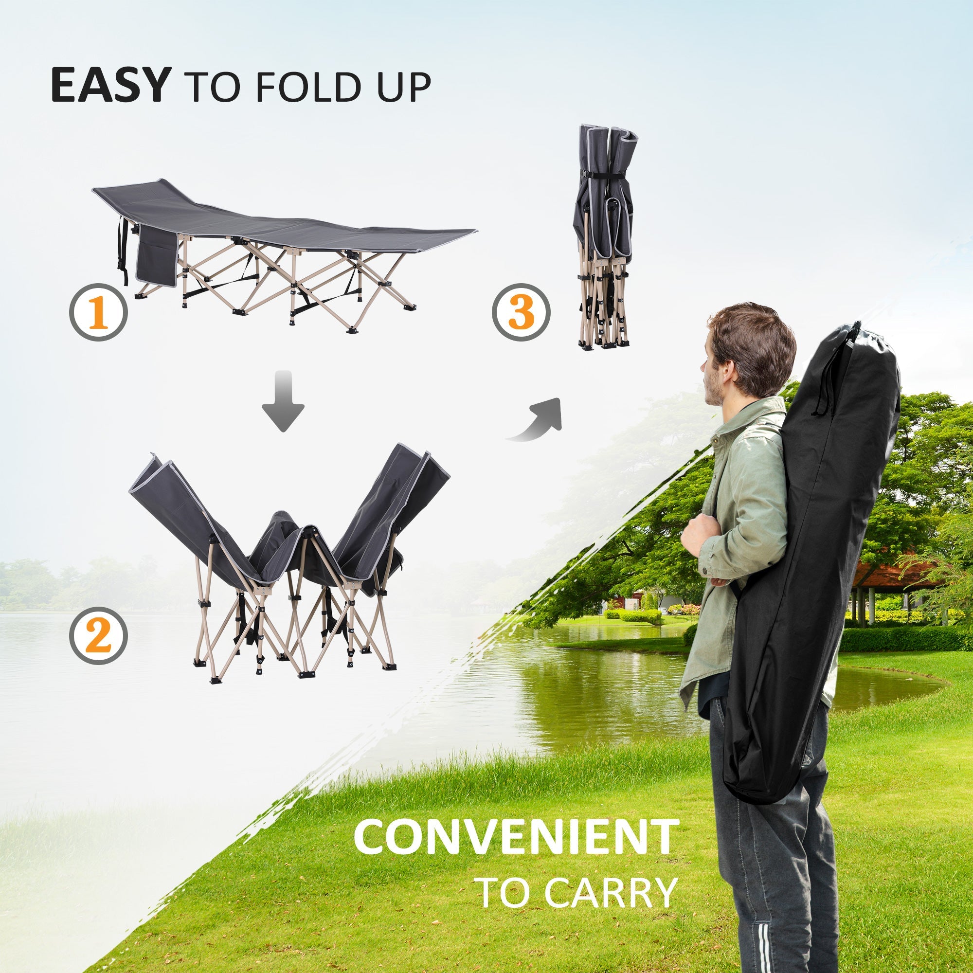 Outsunny Portable Camping Comfort: Folding Cot for Adults, Outdoor Sleeping Bed with Carry Bag, Grey 