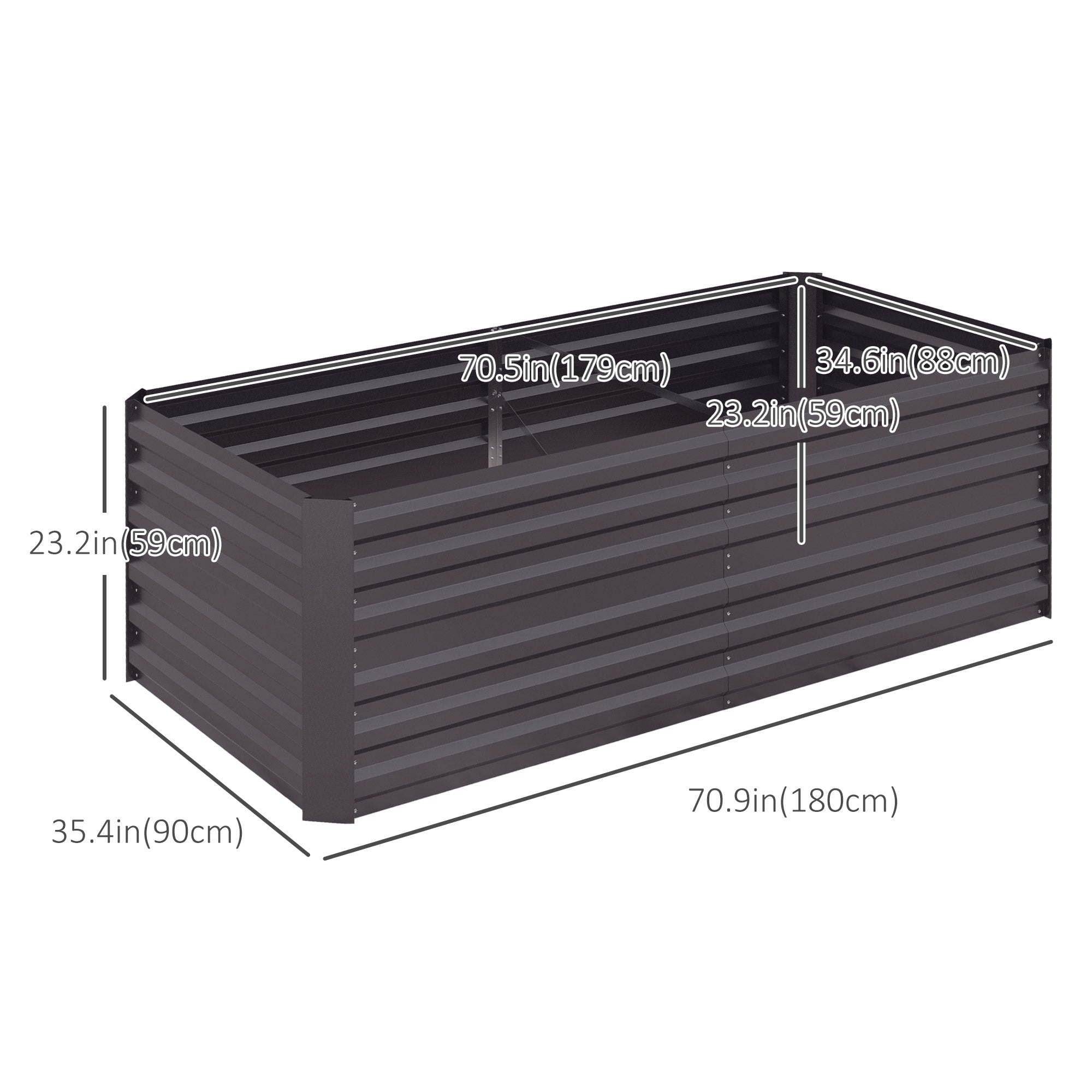 Outsunny Elevated Garden Bed Perfection: Galvanized Steel Raised Outdoor Planters with Reinforced Rods, 71" x 35" x 23", Dark Grey 
