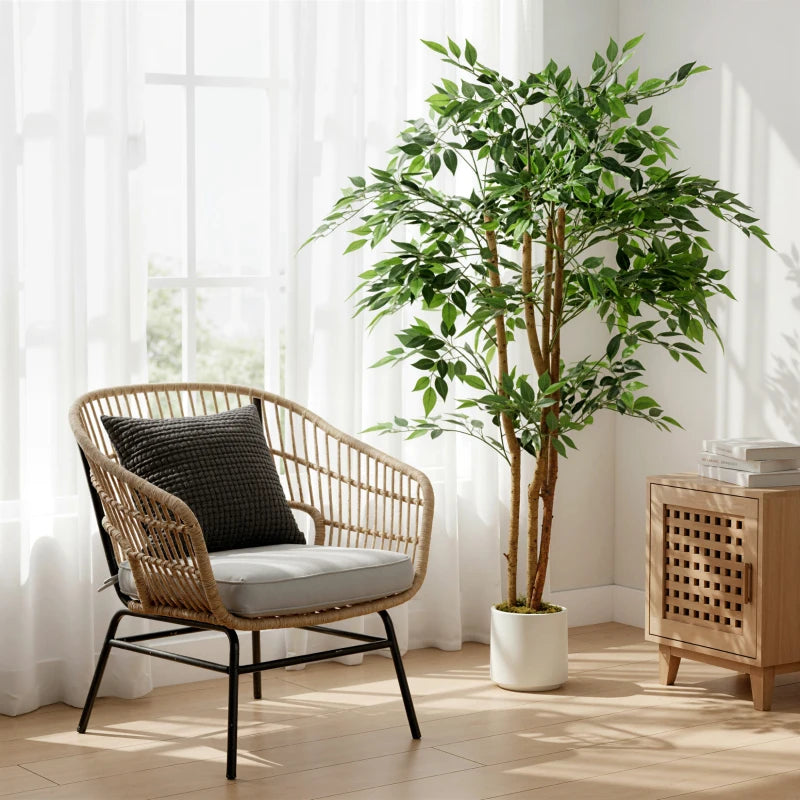 5FT Artificial Banyan Tree Set of 2, Fake Potted Tree with Solid Wood Trunk and Pot for Indoor