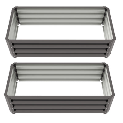 Outsunny Set of 2 Dark Grey Galvanized Raised Garden Beds Outdoor Planter Box for Flowers Herbs Vegetables 
