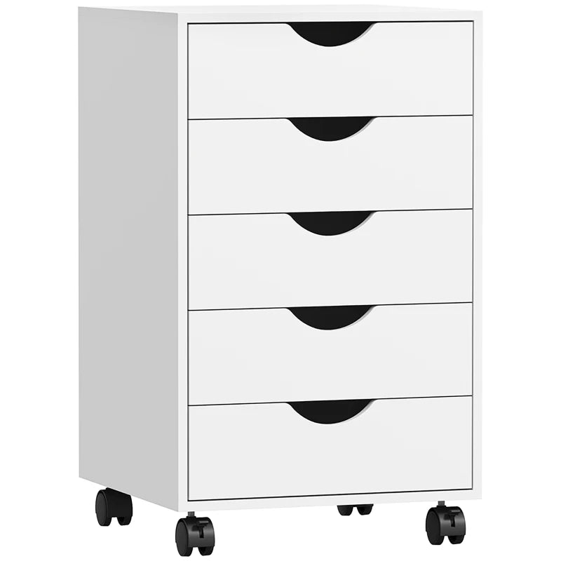 File Cabinet with 5 Drawer Wheels, 15.7" x 15.7" x 26.4", White