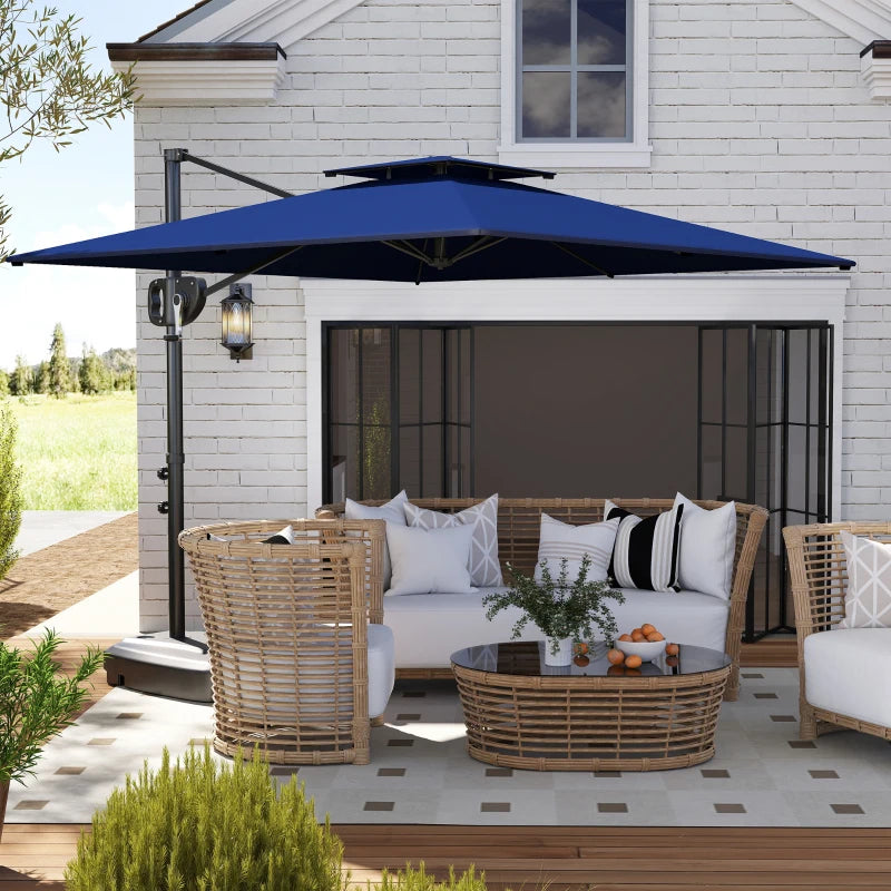 Square Cantilever Patio Umbrella, Double Top Patio Hanging Offset Umbrella with Crank & Tilt, 8' x 9', Dark Blue