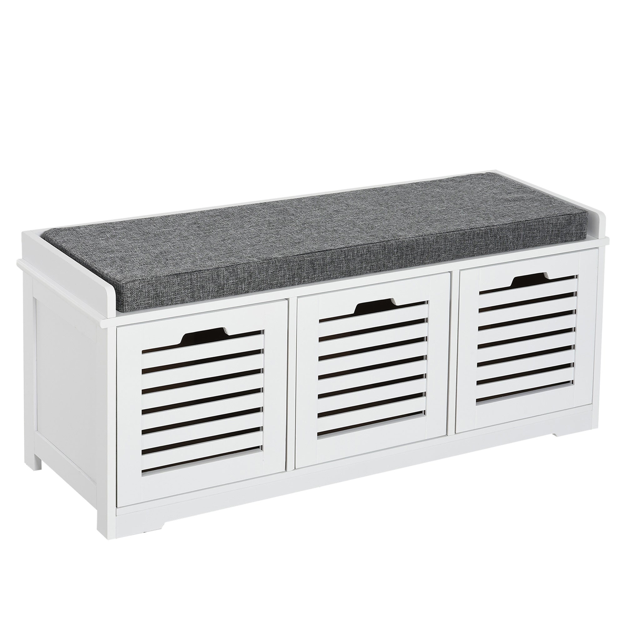 HOMCOM Upholstered Shoe Haven: Storage Bench with Padded Cushion, 3 Drawers, Ample Space for Living Room 