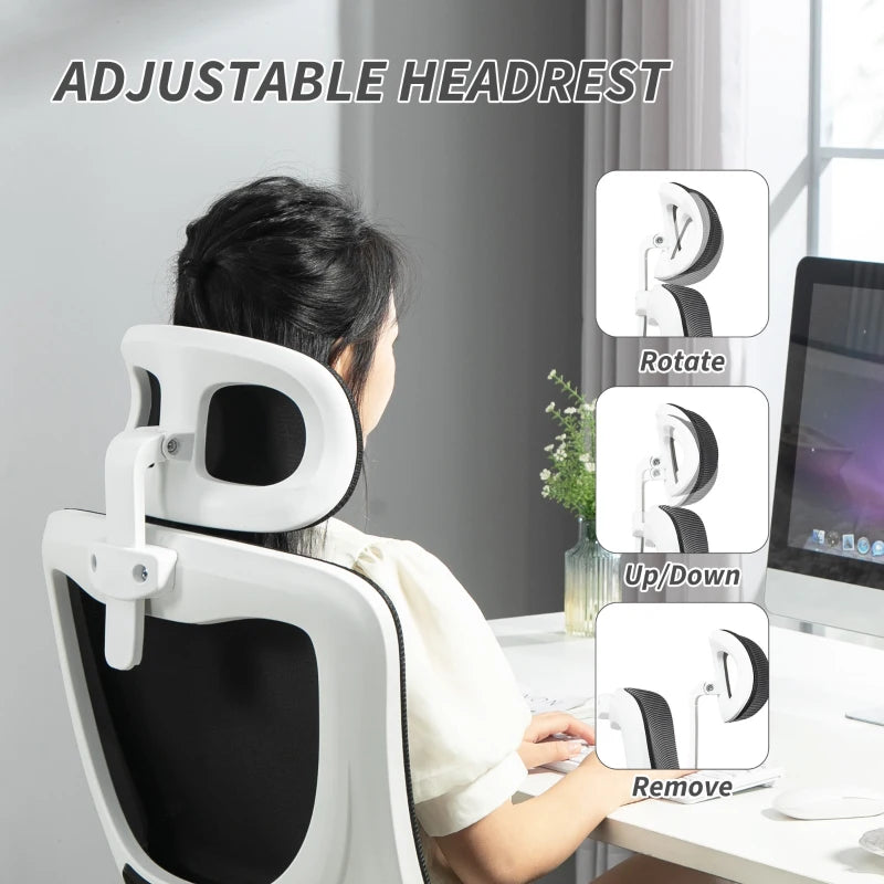 High Back Office Chair, Mesh Computer Desk Chair with Rotatable Headrest, Lumbar Back Support, Adjustable Height, Black