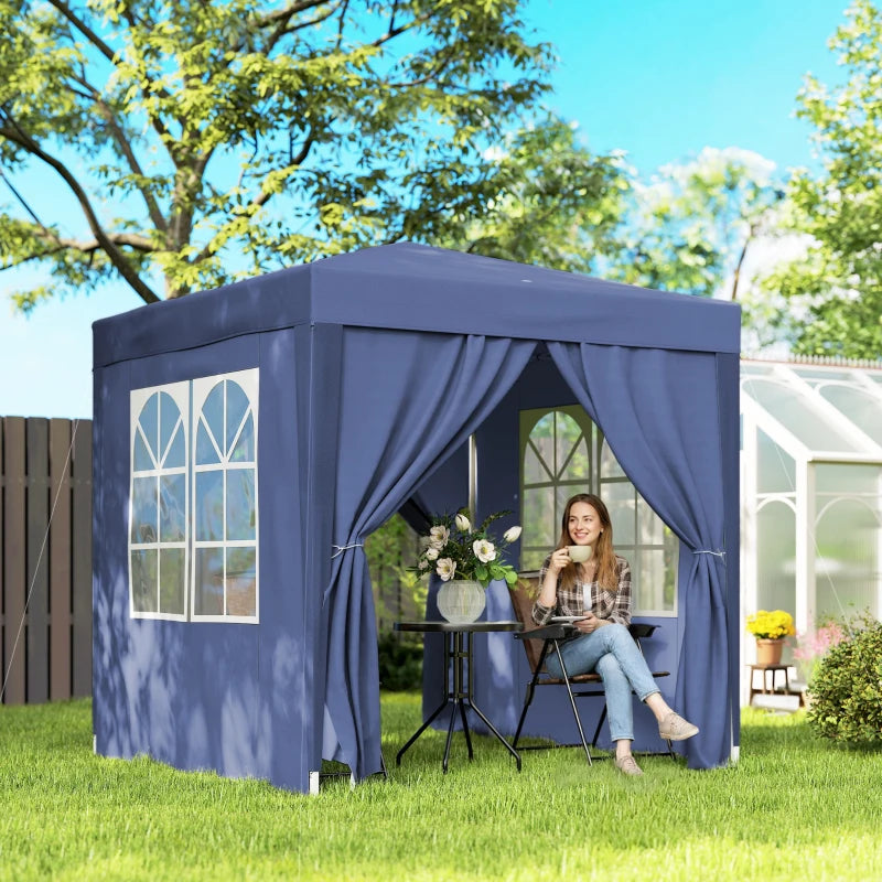 6.6'x6.6' Pop Up Canopy Tent with Sidewalls, Instant Sun Shelter Camping Gazebo with Carry Bag, Blue