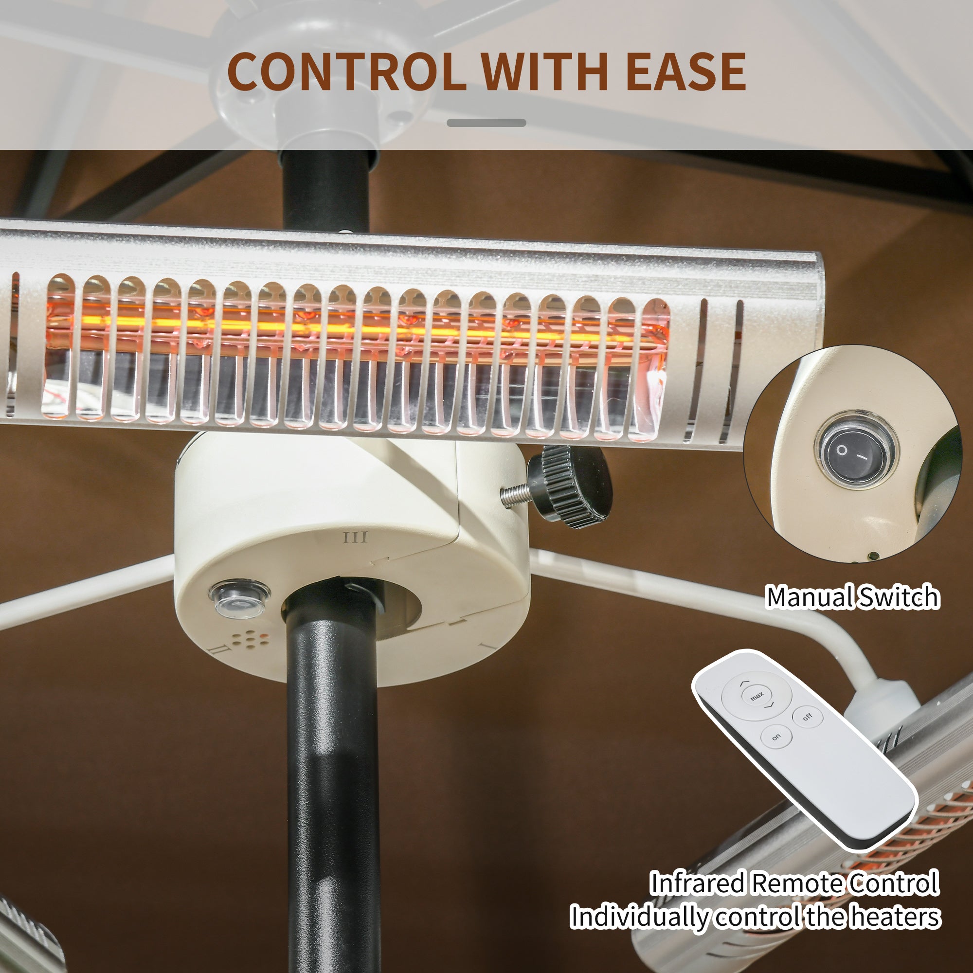 Outsunny Electric Patio Heater 3 Heating Panels Ultra-low Glare Aluminum Infrared Remote Control 