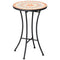 Mosaic Patio Table, Round Coffee Table with Metal Frame, Garden Furniture for Outdoor, Poolside, Yellow & Grey