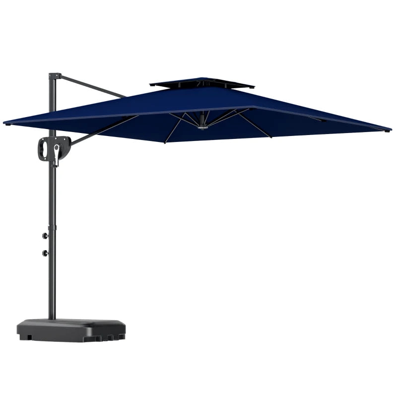 Square Cantilever Patio Umbrella, Double Top Patio Hanging Offset Umbrella with Crank & Tilt, 8' x 9', Dark Blue