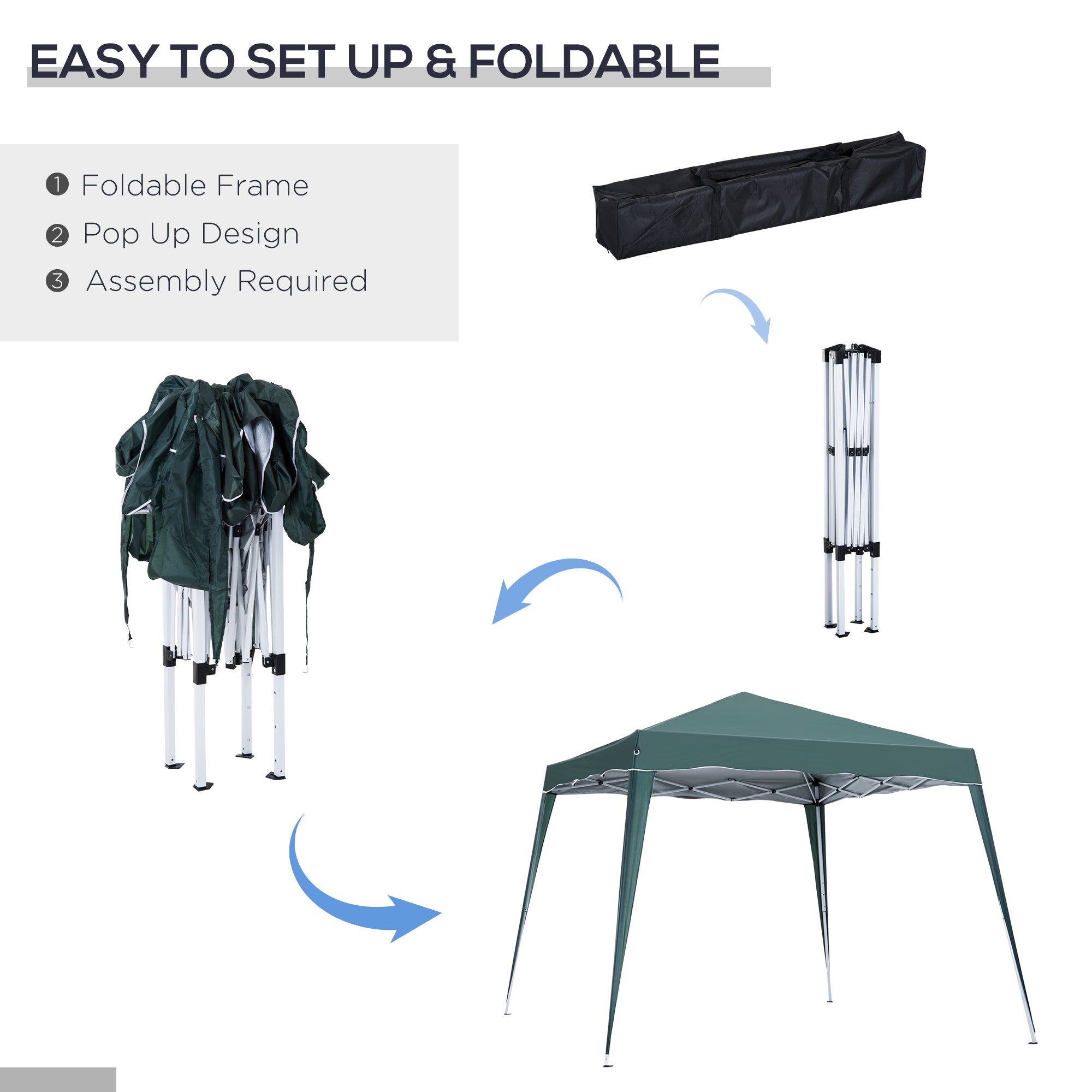 Outsunny 8' x 8' Pop Up Canopy, Outdoor Foldable Tent, Portable Canopy Tent with Carrying Bag for Camping, Party, Picnic, Green 