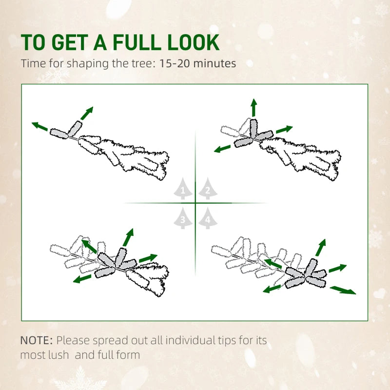 HOMCOM 7.5FT Prelit Snow Flocked Christmas Tree with Warm White LED Lights, Artificial Holiday Decoration 