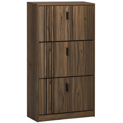 HOMCOM Shoe Organizer Cabinet: 18 Pairs, Walnut, 3 Flip Drawers, Adjustable Shelves, Space Saving 