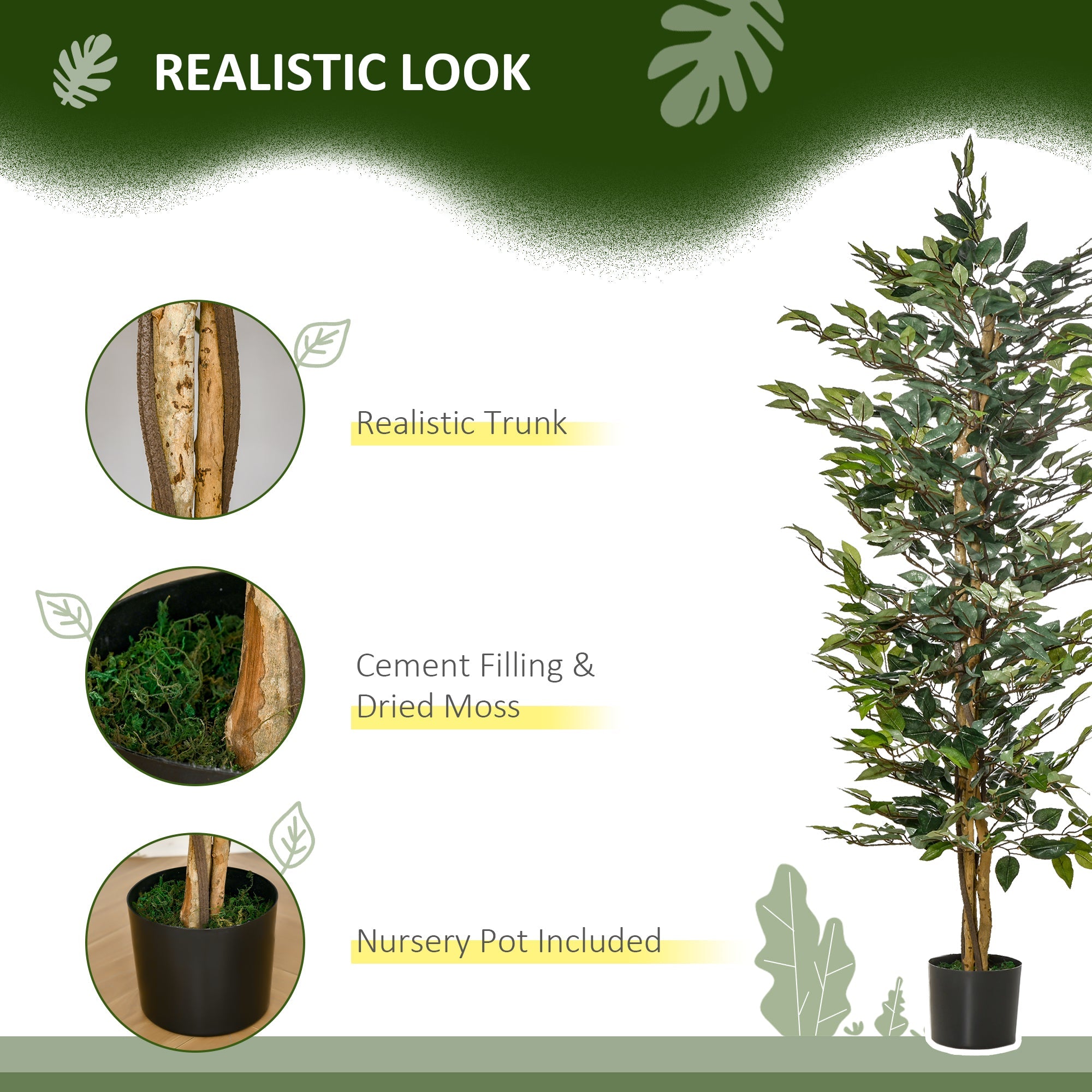 HOMCOM 5FT Artificial Ficus Faux Decor: Fake Tree in Nursery Pot for Indoor Outdoor 