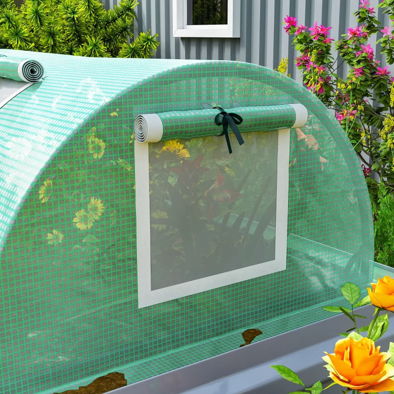 Portable Mini Greenhouse, Tunnel Growing Tent with 5 Mesh Windows and Steel Frame,10' x 3' x 2', Green