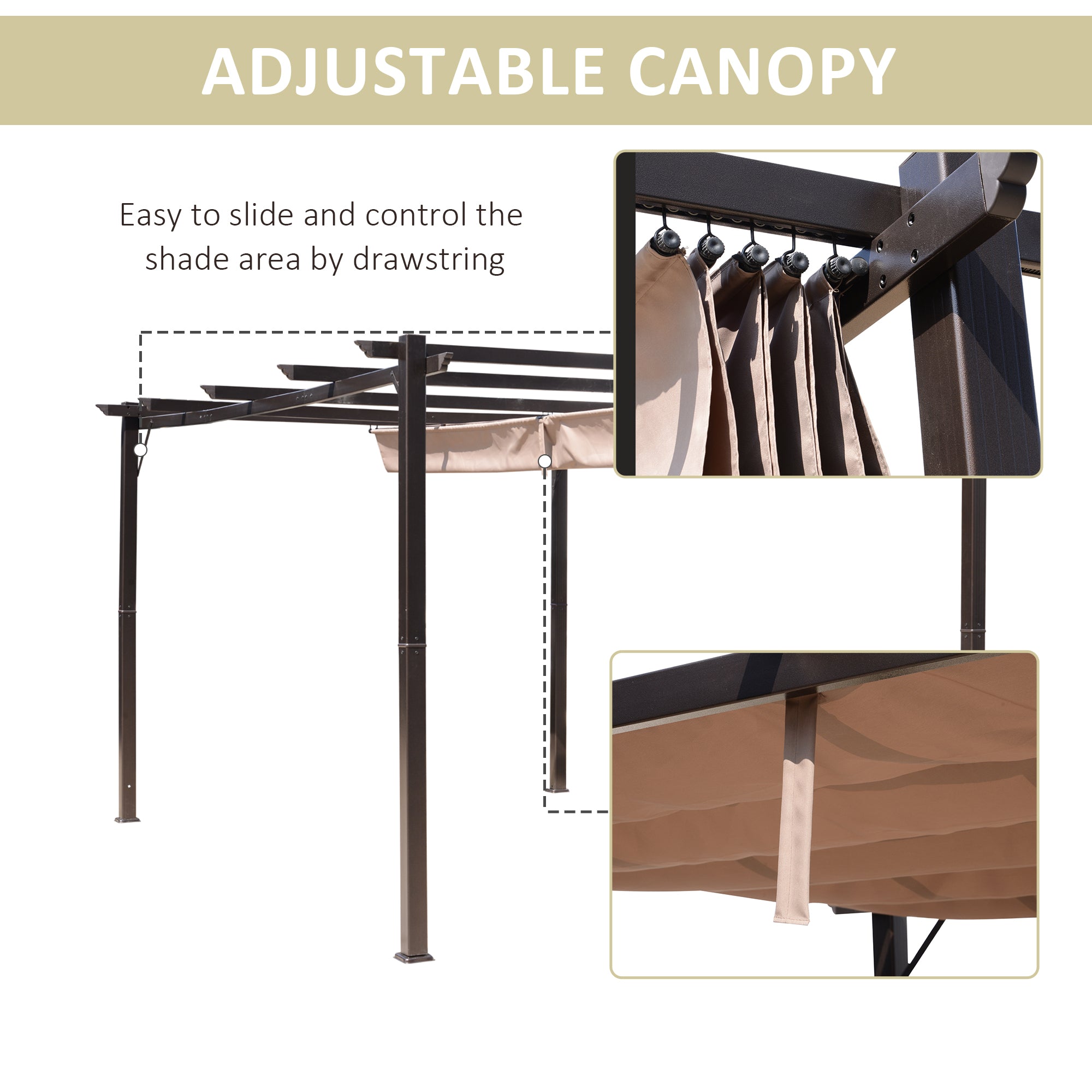 Outsunny 10'x13' Aluminium Pergola Gazebo Outdoor Canopy Sunshade Square Garden Shelter Trellis Brown 