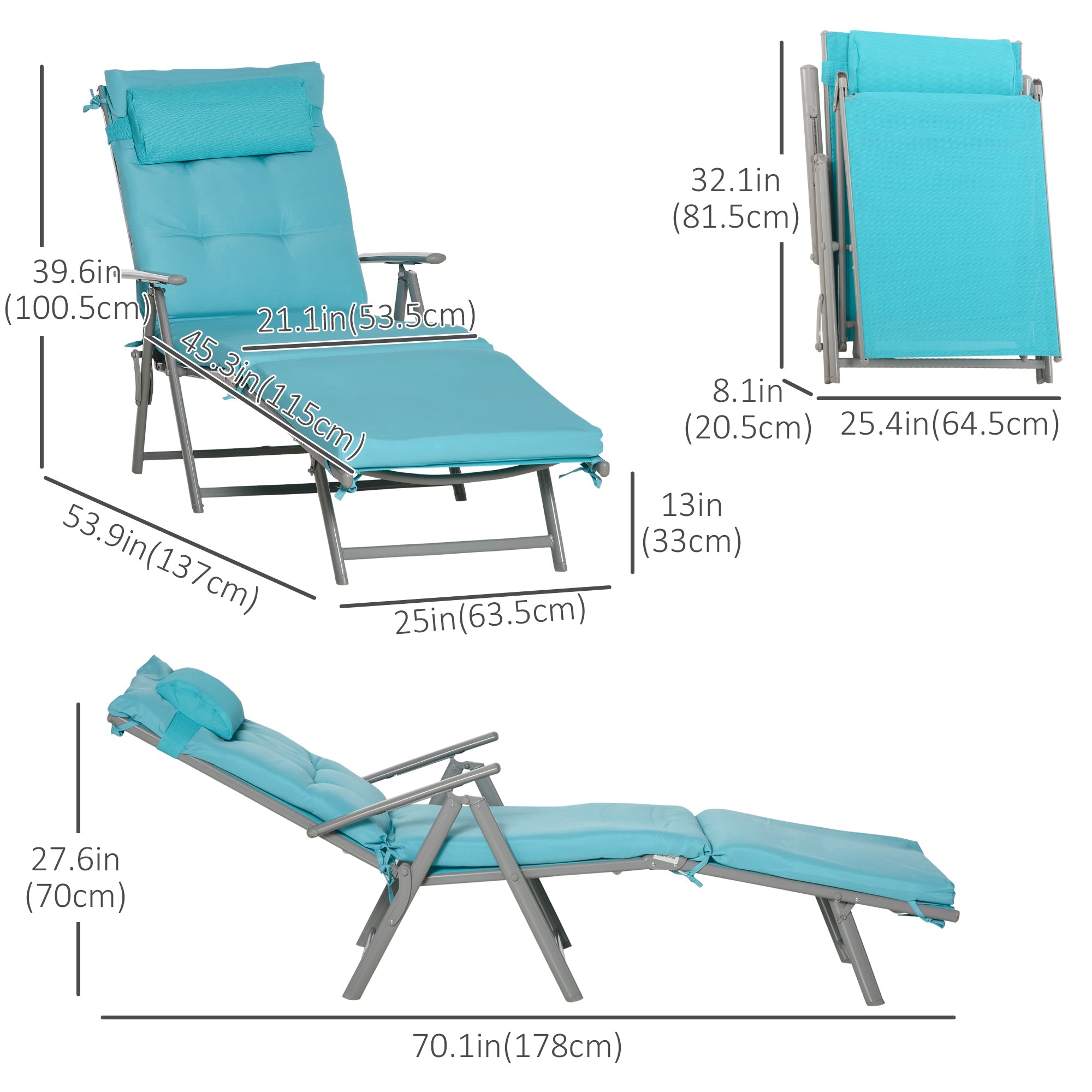 Outsunny Folding Chaise Lounge Outdoor Adjustable Recliner Chair Comfortable Blue Relaxation 
