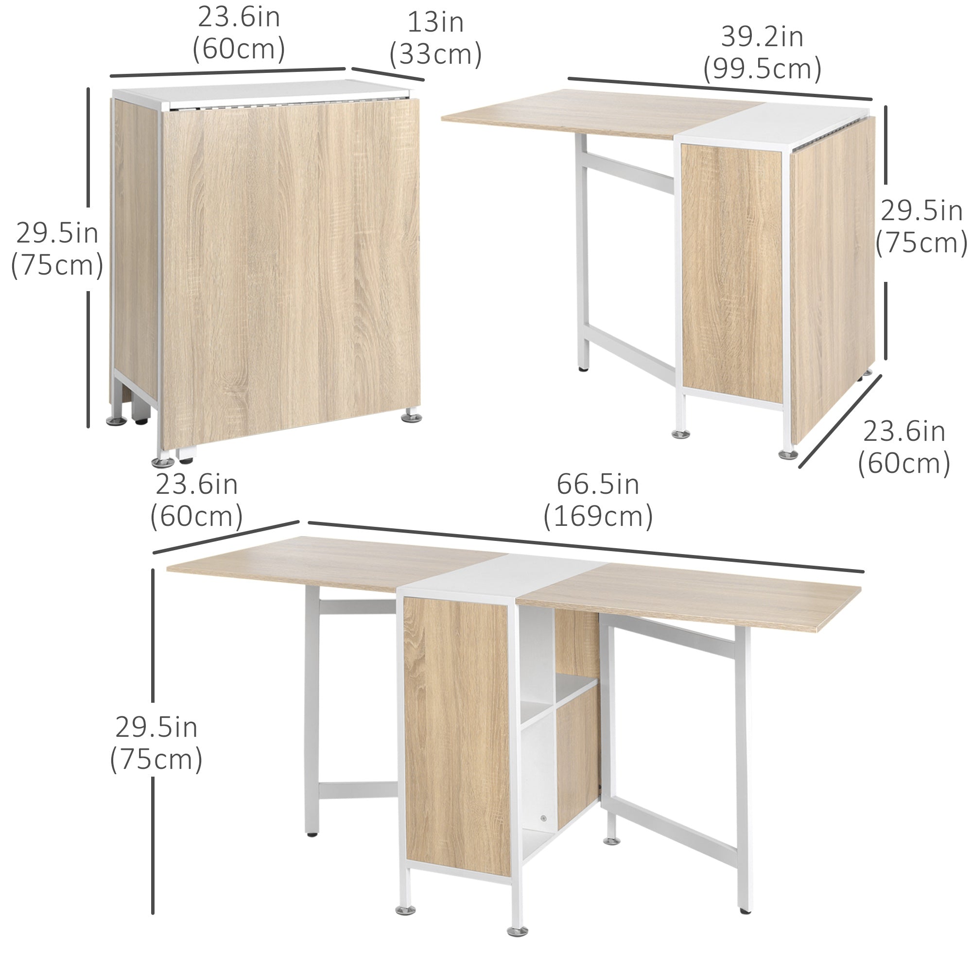 HOMCOM Folding Dining Table Multi-use Drop Leaf Table with Storage Shelves Space Saving Design Oak 