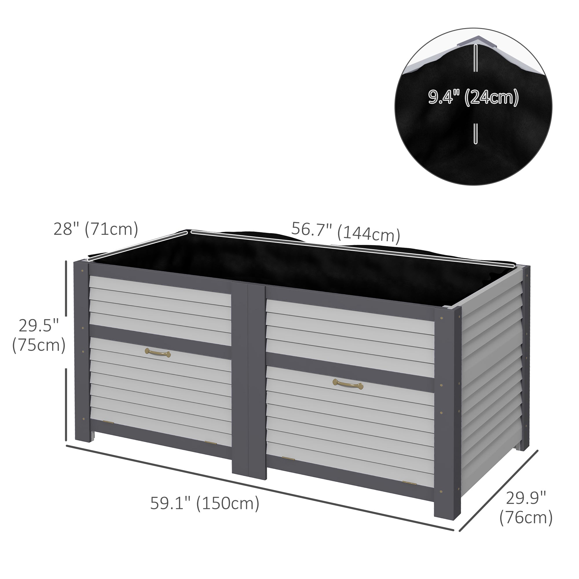 Outsunny Wooden Elevated Planter Box with Storage, 59" x 30" x 29.5" Raised Garden Bed for Vegetables, Flowers, Herbs, Grey 