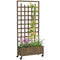 Wooden Planter with Trellis, Raised Garden Bed with Wheels, Drainage Holes for Climbing Plants, Flowers, Brown