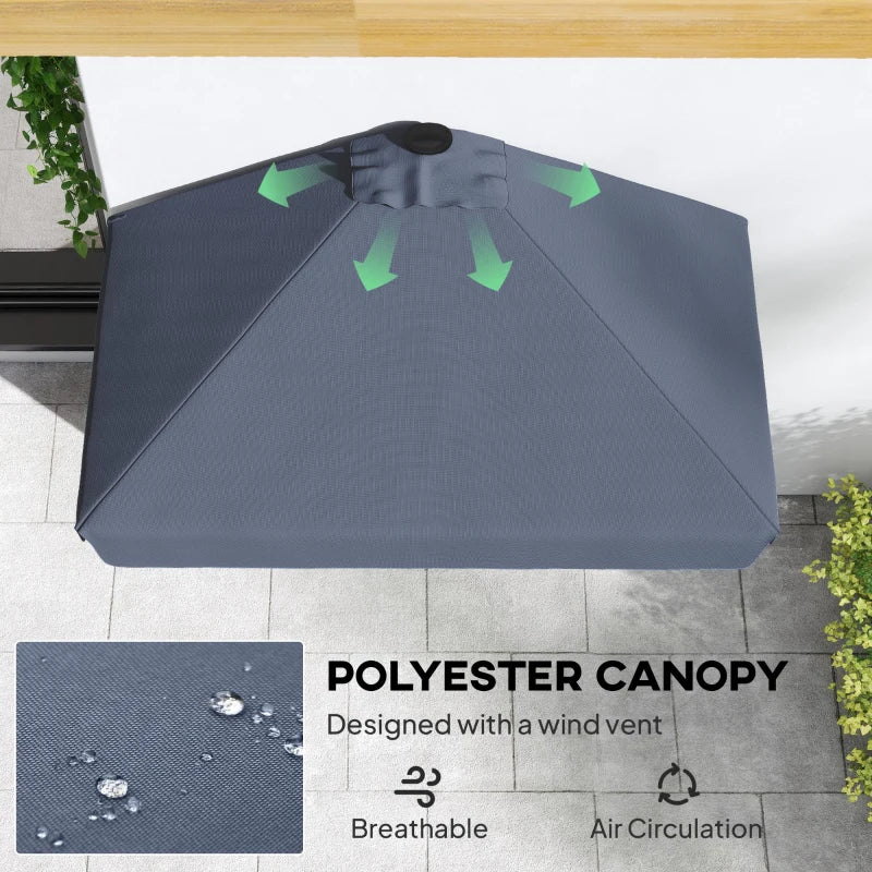 7.5ft Half Umbrella Semi Patio Parasol with Crank Handle, Top Vent for Garden, Balcony- NO BASE INCLUDED, Dark Blue
