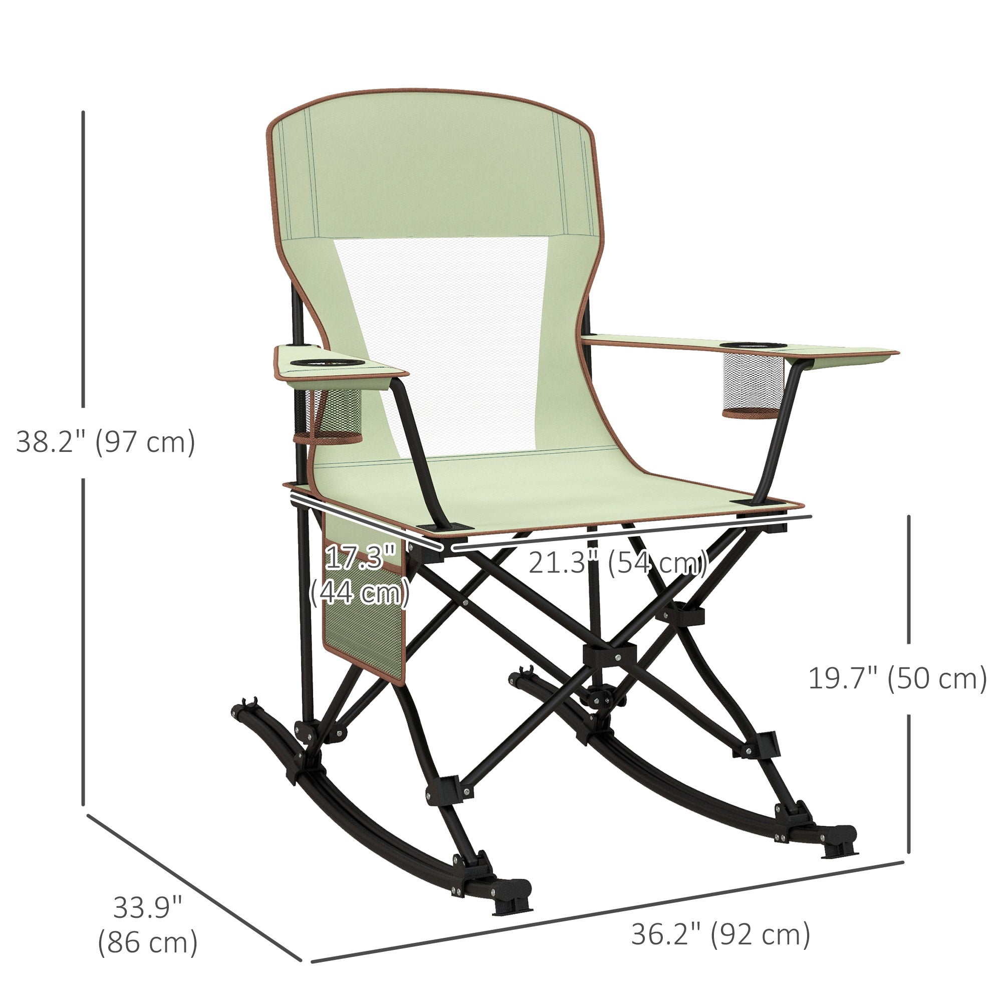 Outsunny Camping Folding Chair Portable Rocking Chair w/ Armrest Cup Holder Compact and Sturdy in a Bag for Outdoor Beach Picnic Green 
