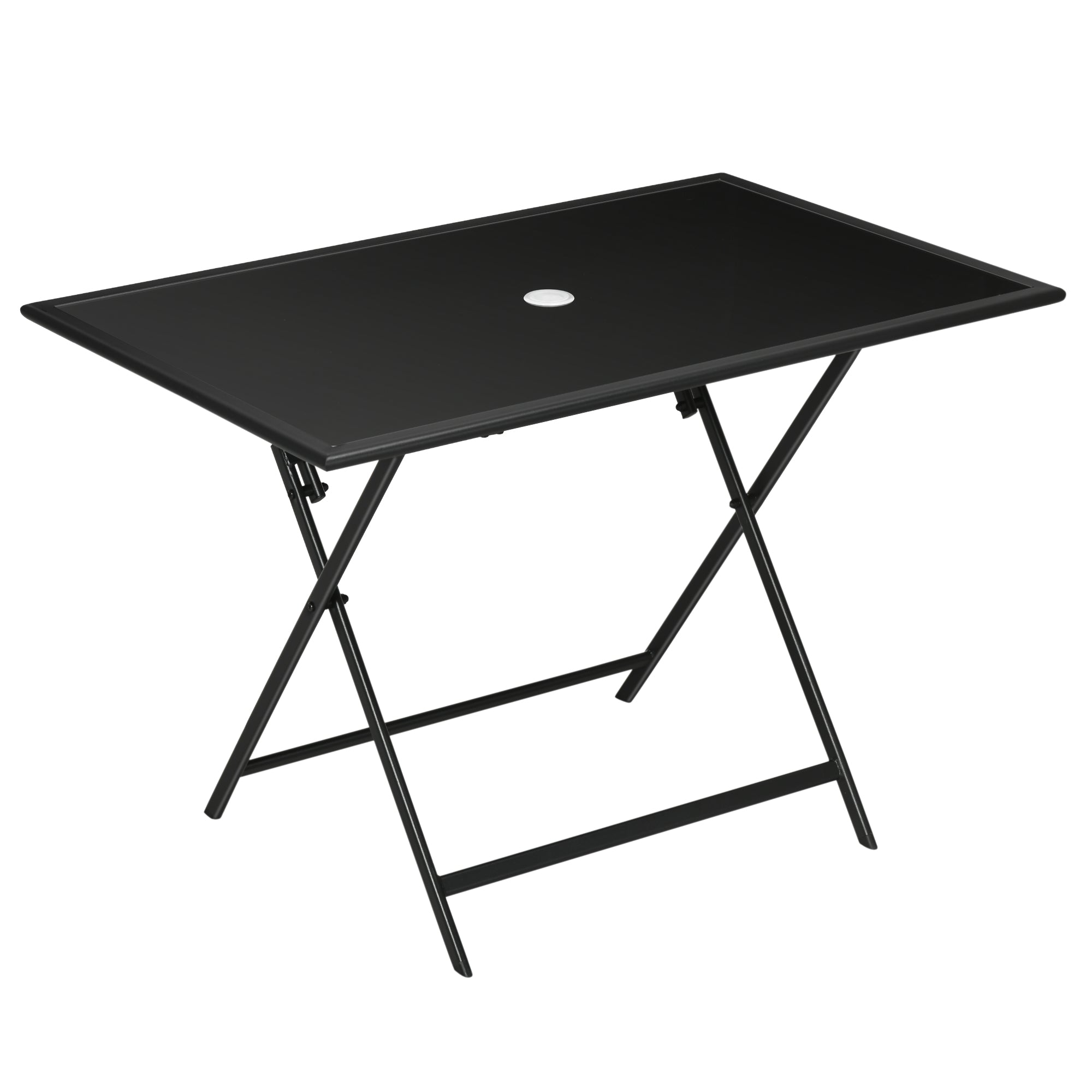 Outsunny Folding Patio Dining Table for 6 Rectangle Glass Outdoor Table Umbrella Hole Garden Lawn Backyard 