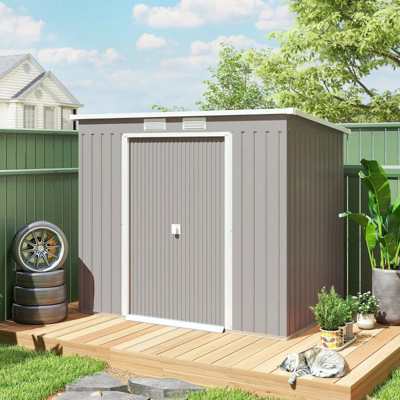 7' x 4' Galvanised Steel Garden Shed, with Foundation Kit - Grey