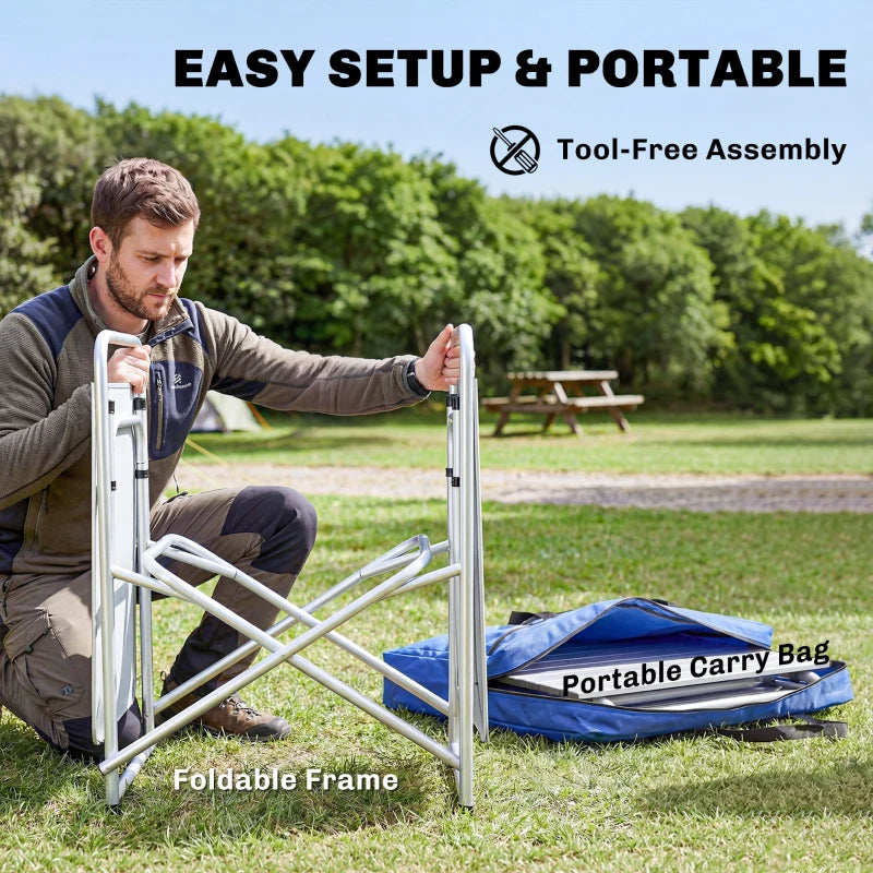 Aluminum Camping Kitchen, Portable Folding Camping Table with Fabric Cupboards, Windshield, Bag for BBQ, Picnic, Blue