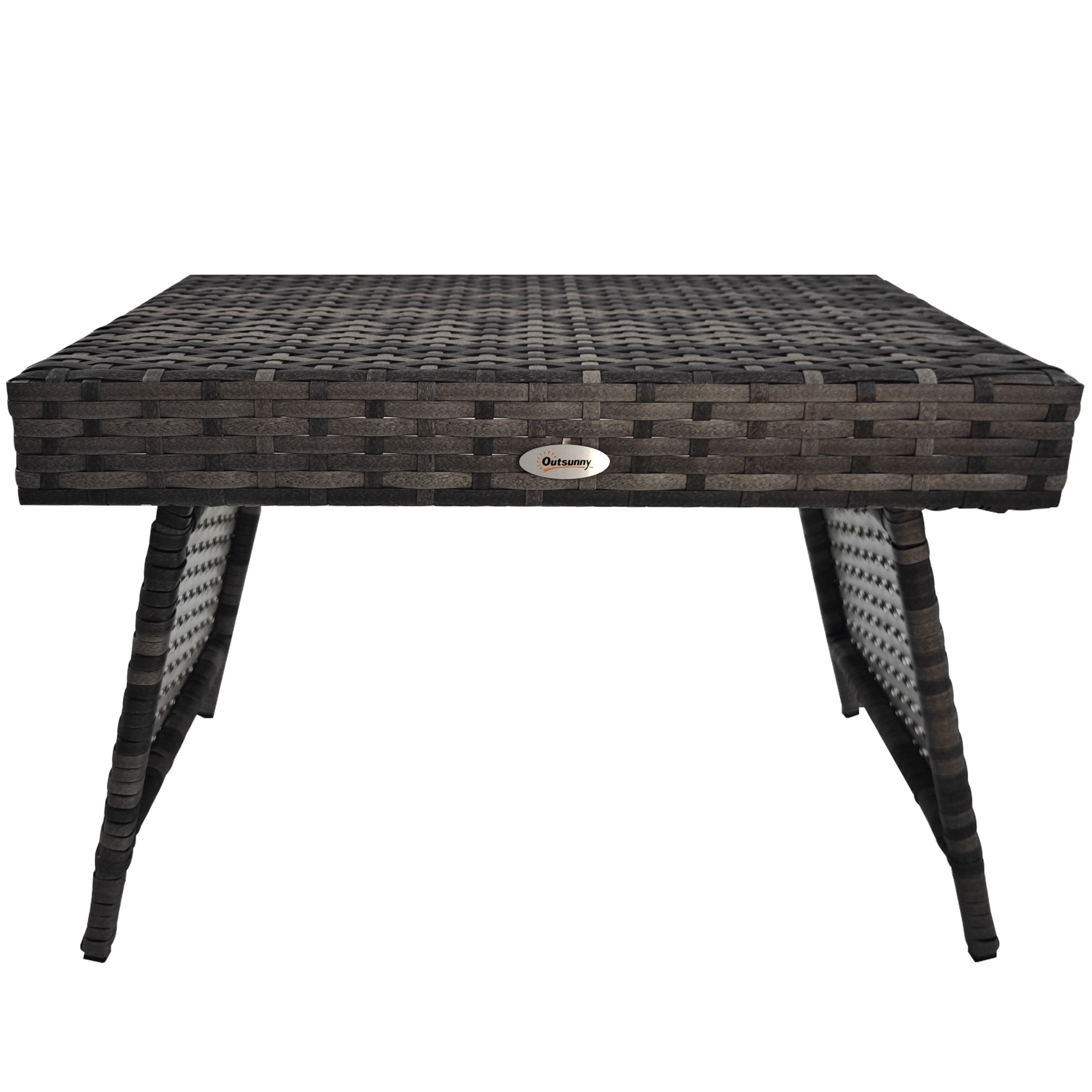 Outsunny Rattan Foldable End Table Outdoor Metal Frame Patio Wicker Coffee Table for Poolside Lawn Garden Mixed Grey 