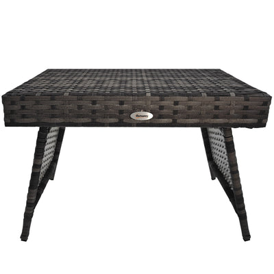Outsunny Rattan Foldable End Table Outdoor Metal Frame Patio Wicker Coffee Table for Poolside Lawn Garden Mixed Grey 