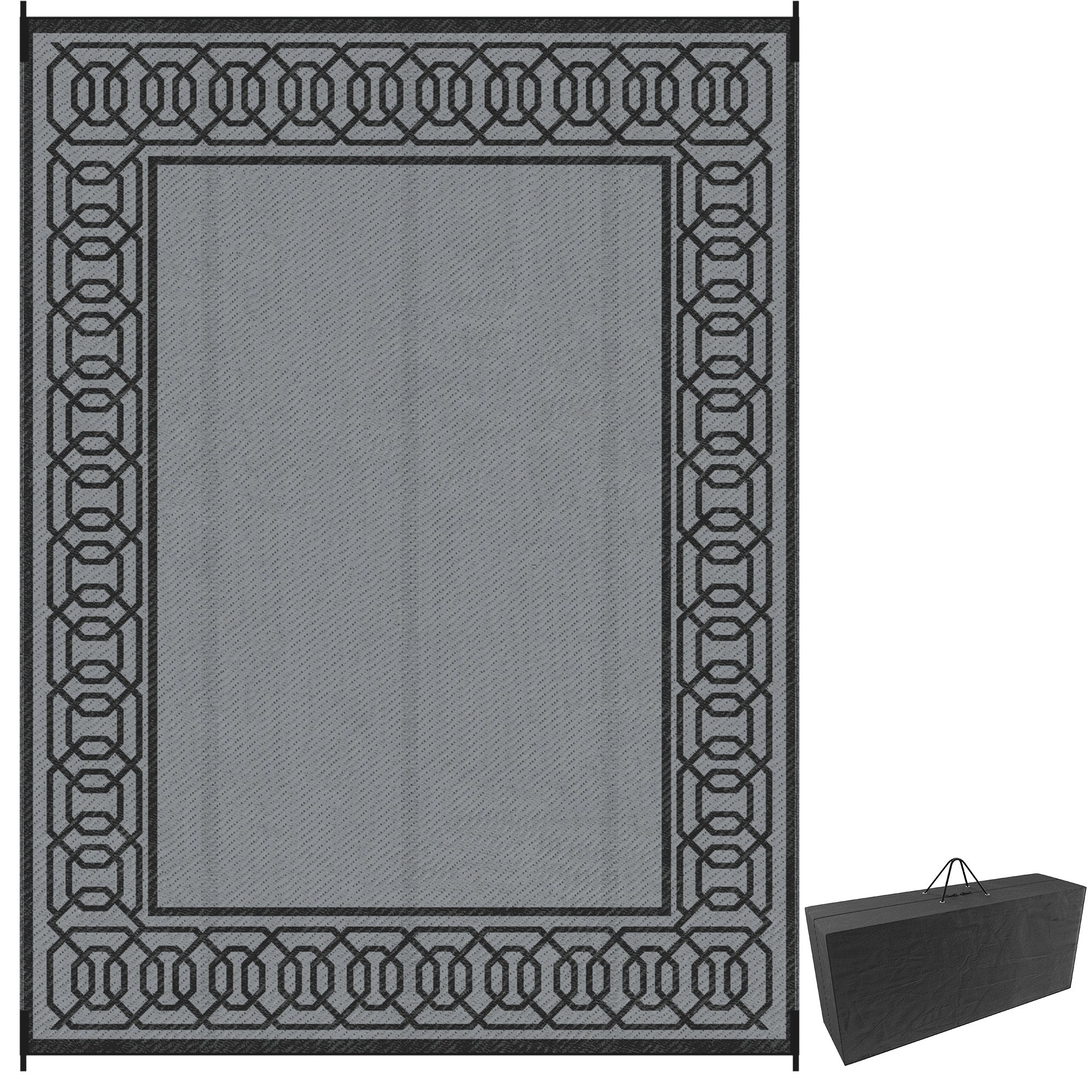 Outsunny 9' x 12' Portable Outdoor Rug Reversible Waterproof Mat with Carry Bag for RV Backyard Deck Black 