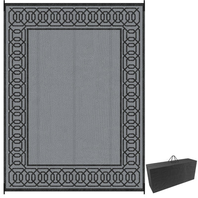 Outsunny 9' x 12' Portable Outdoor Rug Reversible Waterproof Mat with Carry Bag for RV Backyard Deck Black 