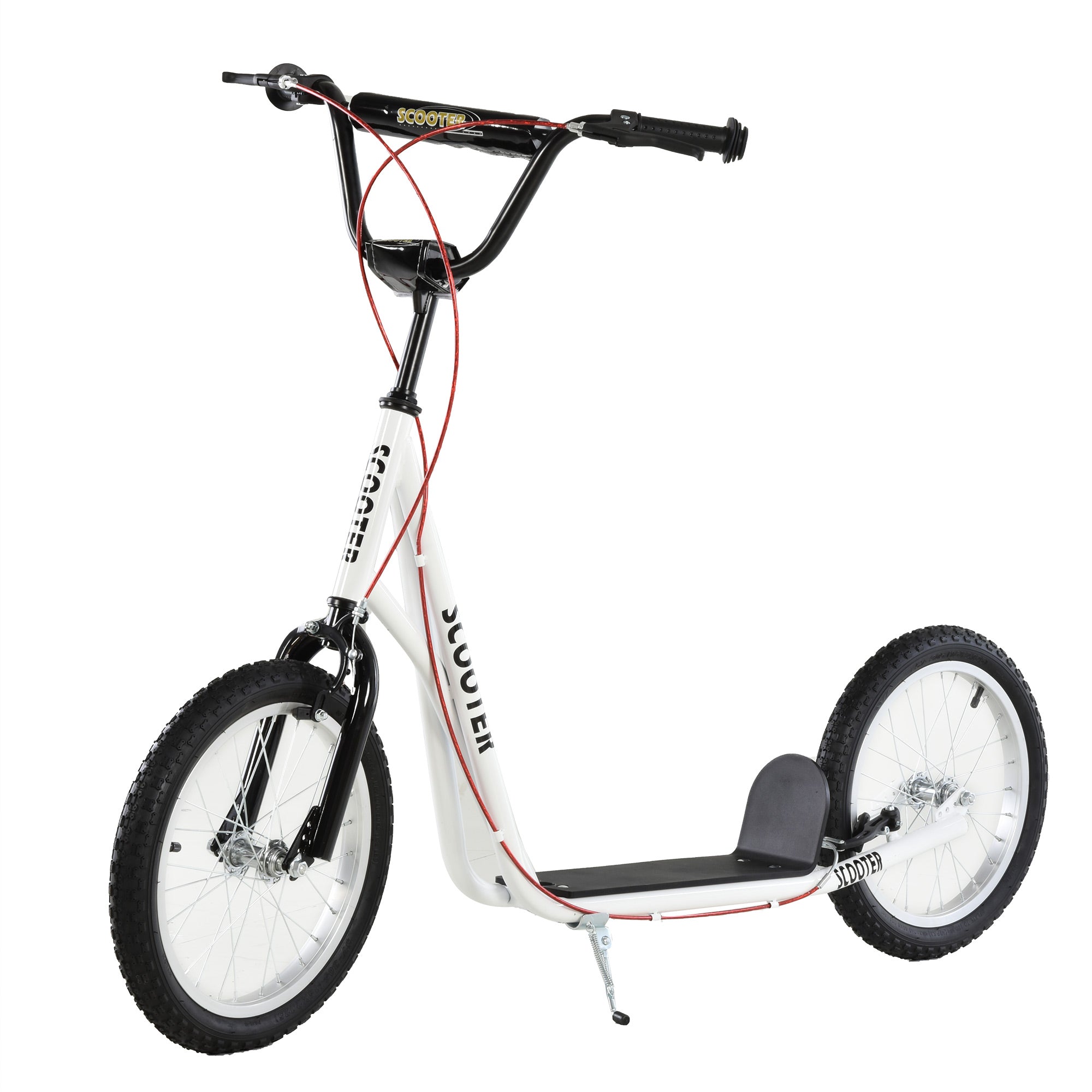 Aosom Youth Kick Scooter: Adjustable Handlebar, Dual Brakes, Inflatable Wheels for Teens 5+ - White 