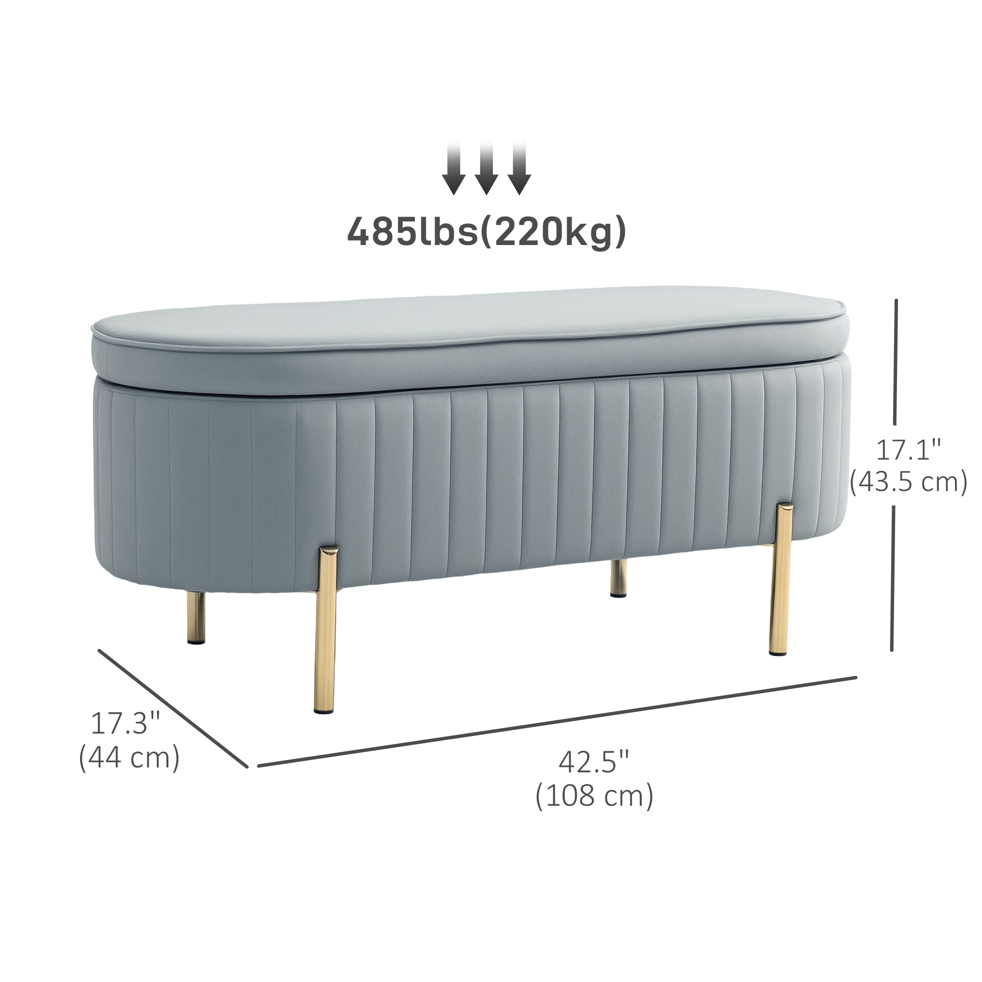 HOMCOM Upholstered Bedroom Bench, Channel Tufted Ottoman Bench with Thick Padding and Metal Legs, Grey 