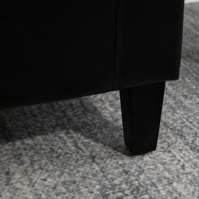 Storage Ottoman Bench, PU Leather Upholstered Bench with Tufted Design, Black