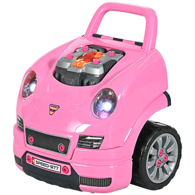 Qaba Kids Mechanic Truck Engine Repair Toy Set Car Service Pink Playset with Tools for Pretend Play 