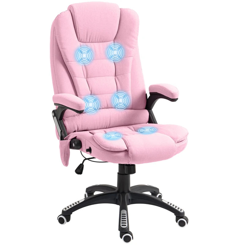 6 Point Vibrating Massage Home Office Chair High Back Executive Chair with Reclining Back, Swivel Wheels, Pink