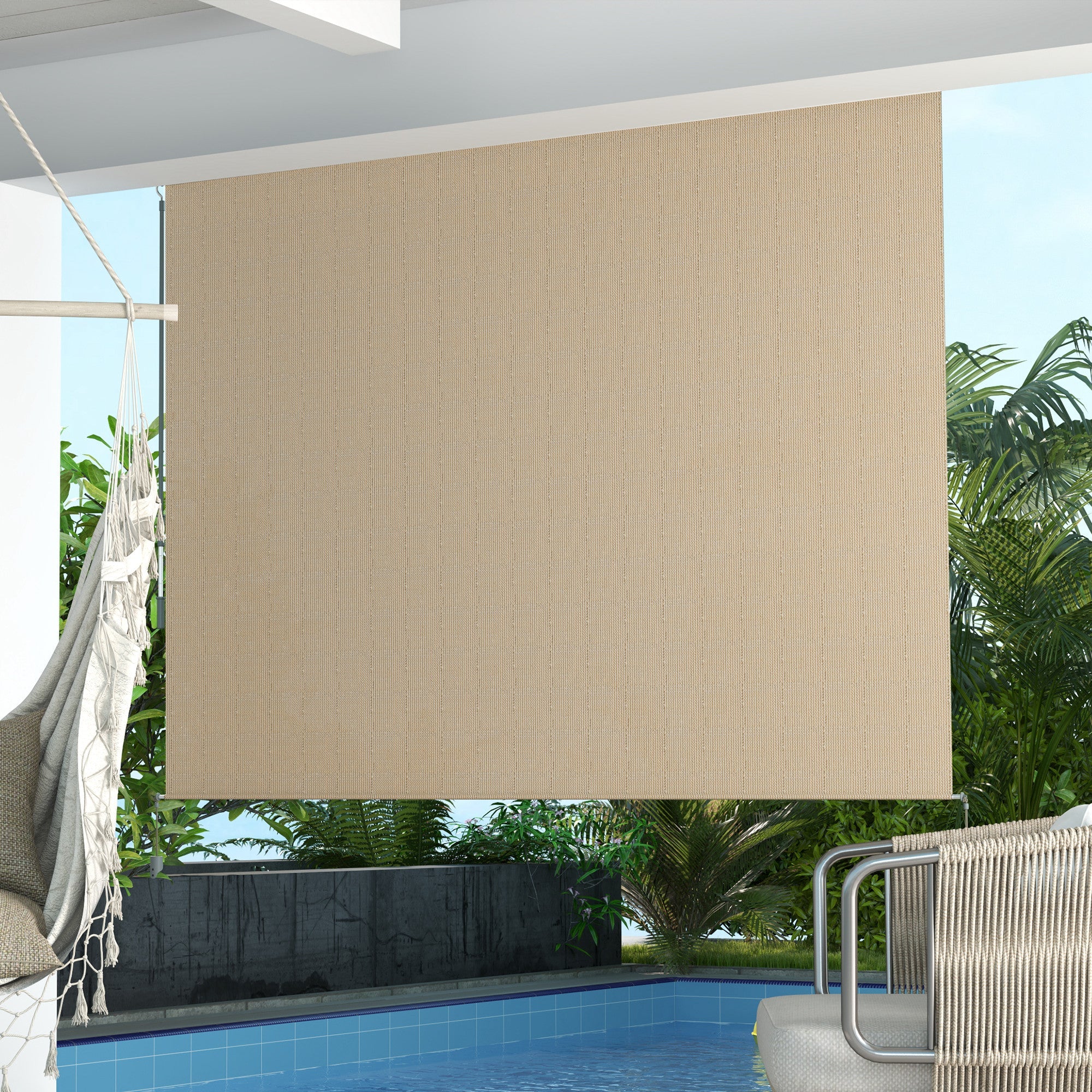 Outsunny 8' x 6' Patio Door Blinds, Outdoor Roller Shades, Cordless Roll Up Shade for Porch Gazebo, Beige 