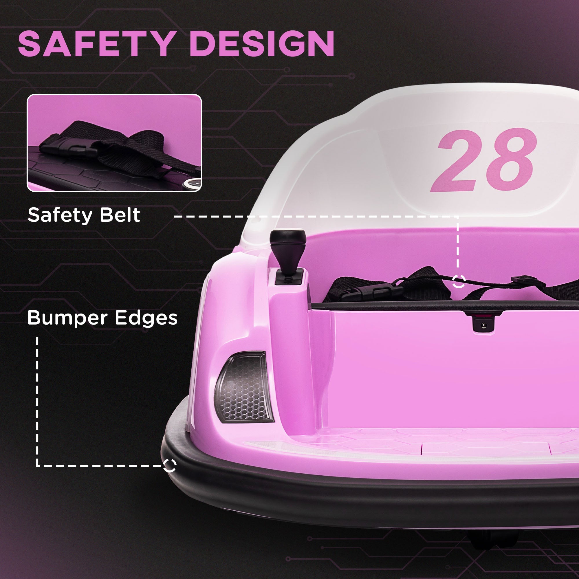 Qaba 12V Bumper Car for Toddlers, Ride On Car with 360 Degree Remote Control, Lights Music Horn, for 1.5-5 Years, Pink 