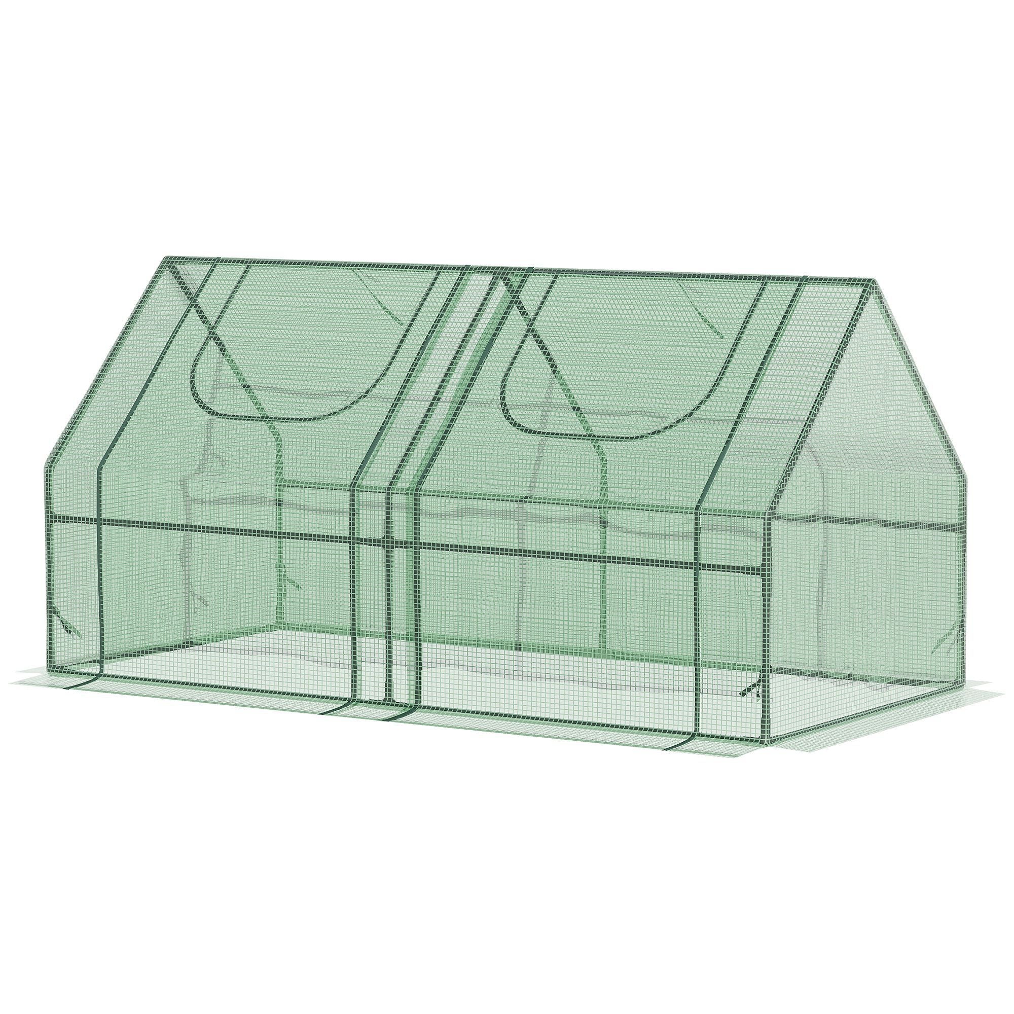 Outsunny 6' x 3' x 3' Portable Mini Greenhouse, Garden Green House Kit with 2 PE/Plastic Covers, Steel Frame and 2 Roll Up Zipper Windows, Dark Green 