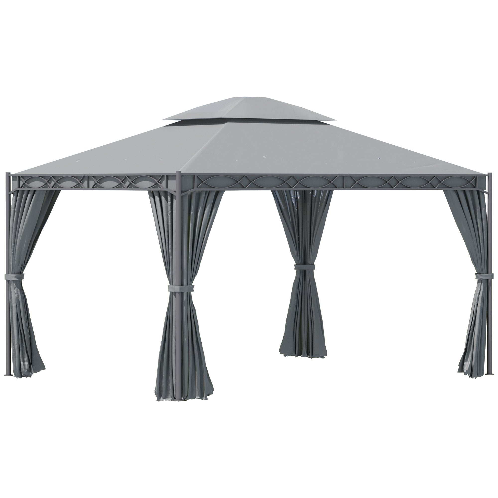 Outsunny 10'x13' Soft-top Patio Gazebo Double-Tiered covered Steel Gazebo with Curtain, Grey 
