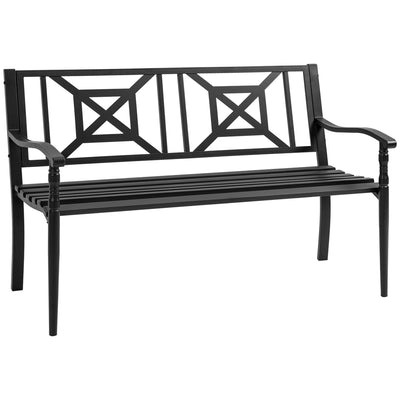 Outsunny Steel Garden Bench 2-person Outdoor Loveseat Black Durable Patio Furniture for Lawn Deck Yard Porch Entryway 
