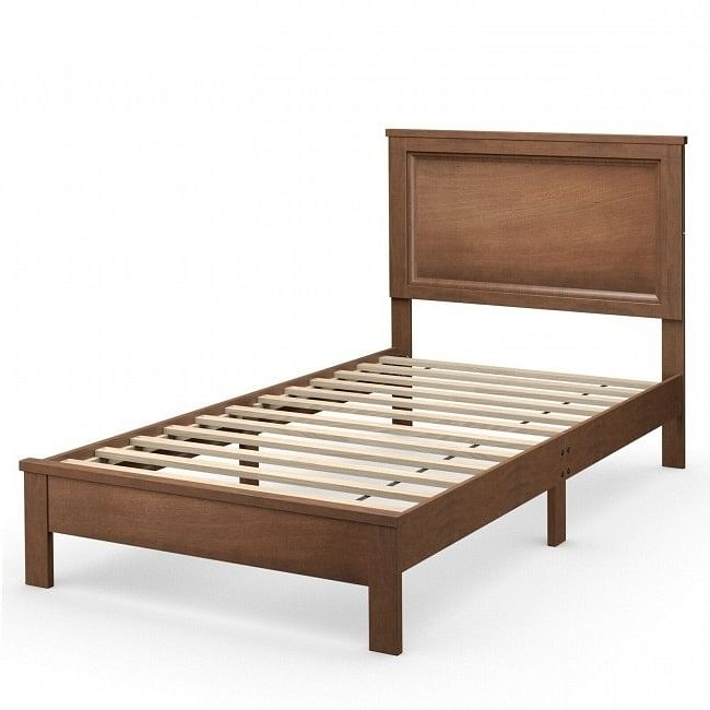 Twin Size Modern College Dorm Wooden Platform Bed in Walnut - Free Shipping